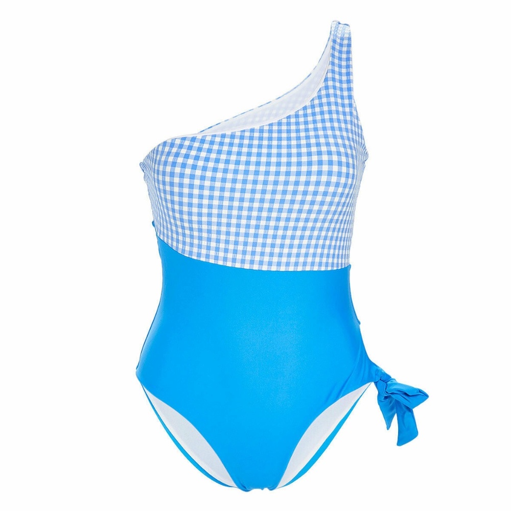 Vigoss Blue White Gingham Check One Piece Swimsuit